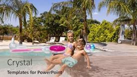  Presentation with sister - PPT theme featuring happy-biracial-brother-and-sister background and a coral colored foreground