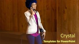  Presentation with business casual - PPT theme consisting of happy-biracial-casual-businesswoman background and a  colored foreground