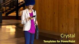  Presentation with business casual - Presentation design with happy-biracial-casual-businesswoman background and a  colored foreground