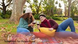  Presentation with happy life - Slides consisting of happy-biracial-couple-having-picnic background and a coral colored foreground