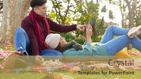  Presentation with happy life - Presentation design with happy-biracial-couple-having-picnic background and a yellow colored foreground