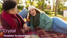  Presentation with happy life - PPT theme having happy-biracial-couple-lying background and a wine colored foreground