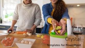 Presentation with time waste - Presentation theme having happy-biracial-couple-preparing-food background and a coral colored foreground