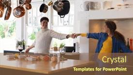  Presentation with happy life - PPT theme enhanced with happy-biracial-couple-preparing-food background and a tawny brown colored foreground