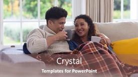  Presentation with living life - Presentation theme having happy-biracial-couple-sitting background and a violet colored foreground