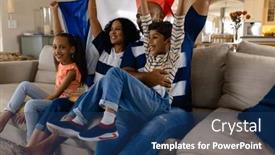  Presentation with free family - Presentation theme consisting of happy-biracial-family-sitting background and a ocean colored foreground