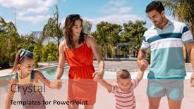  Presentation with holding hands family walking - Presentation having happy-biracial-family-walking background and a coral colored foreground