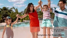  Presentation with holding hands family walking - PPT theme featuring happy-biracial-family-walking background and a coral colored foreground