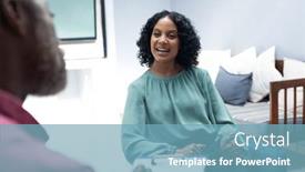  Presentation with african american patient - Presentation theme consisting of happy-biracial-female-patient-attending background and a teal colored foreground