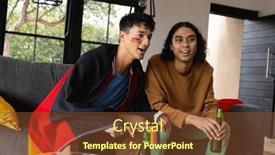  Presentation with supporting - Presentation design featuring happy-biracial-male-couple-sitting background and a tawny brown colored foreground