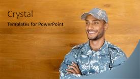  Presentation with space time - Presentation featuring happy-biracial-male-soldier-wearing background and a gold colored foreground