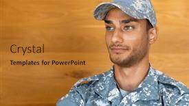  Presentation with space time - Presentation design consisting of happy-biracial-male-soldier-wearing background and a red colored foreground