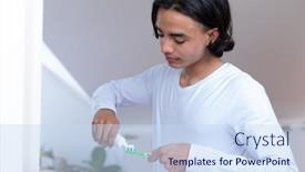  Presentation with quality life - Presentation enhanced with happy-biracial-man-brushing-teeth background and a sky blue colored foreground