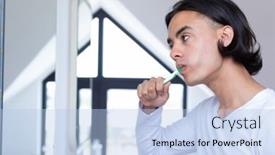  Presentation with quality life - Slides having happy-biracial-man-brushing-teeth background and a light blue colored foreground