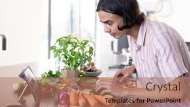  Presentation with quality life - Slide set featuring happy-biracial-man-cooking background and a coral colored foreground