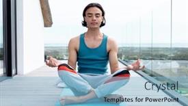  Presentation with quality life - Slide deck with happy-biracial-man-doing-yoga background and a light blue colored foreground