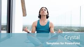  Presentation with quality life - Presentation design having happy-biracial-man-doing-yoga background and a teal colored foreground