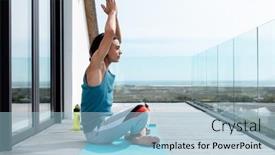  Presentation with quality life - Slides enhanced with happy-biracial-man-doing-yoga background and a light blue colored foreground