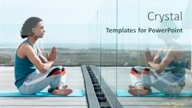  Presentation with quality life - Presentation theme consisting of happy-biracial-man-doing-yoga background and a sky blue colored foreground