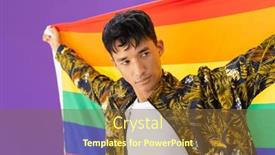  Presentation with lgbt pride flag rainbow flag - Presentation theme featuring happy-biracial-man-holding-lgbt background and a tawny brown colored foreground