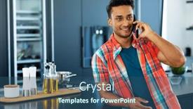  Presentation with happy life - Presentation theme having happy-biracial-man-leaning background and a ocean colored foreground