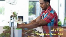  Presentation with composting - Slides enhanced with happy-biracial-man-preparing-dinner background and a tawny brown colored foreground