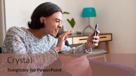  Presentation with quality life - Slides consisting of happy-biracial-man-sitting background and a coral colored foreground