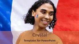  Presentation with france flag - Presentation theme enhanced with happy-biracial-man-smiling-over background and a  colored foreground
