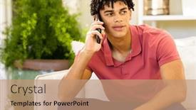  Presentation with living life - Presentation design featuring happy-biracial-man-talking background and a  colored foreground