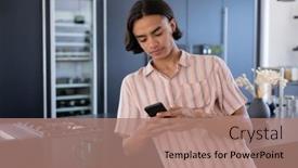  Presentation with quality life - Slide deck having happy-biracial-man-using-smartphone background and a coral colored foreground