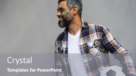  Presentation with flag - Slides enhanced with happy-biracial-man-with-football background and a gray colored foreground