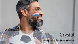  Presentation with football - Slide deck enhanced with happy-biracial-man-with-football background and a light gray colored foreground