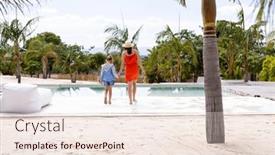  Presentation with holding hands family walking - Presentation theme with happy-biracial-mother-and-daughter background and a sky blue colored foreground