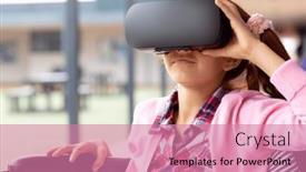  Presentation with elementary school technology - Presentation design featuring happy-biracial-schoolgirl-in-wheelchair background and a  colored foreground