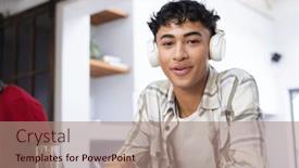  Presentation with home schooling - Slides enhanced with happy-biracial-teenage-boy background and a coral colored foreground