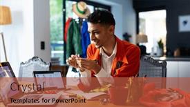  Presentation with design fashion - Theme enhanced with happy-biracial-transgender-fashion-designer background and a red colored foreground