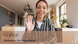  Presentation with quality life - Presentation theme enhanced with happy-biracial-woman-having-video background and a coral colored foreground