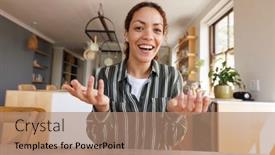  Presentation with quality life - Presentation having happy-biracial-woman-having-video background and a coral colored foreground