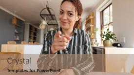  Presentation with quality life - Presentation theme consisting of happy-biracial-woman-having-video background and a coral colored foreground