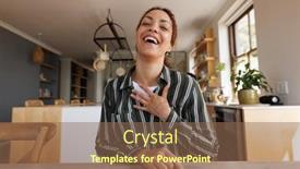  Presentation with quality life - Slides featuring happy-biracial-woman-having-video background and a violet colored foreground