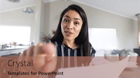  Presentation with quality life - Presentation theme enhanced with happy-biracial-woman-having-video background and a coral colored foreground