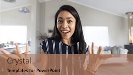  Presentation with remote working - PPT theme enhanced with happy-biracial-woman-having-video background and a coral colored foreground