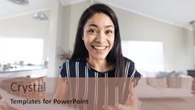  Presentation with remote working - Slide set consisting of happy-biracial-woman-having-video background and a coral colored foreground