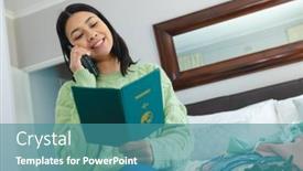  Presentation with time travel - PPT layouts with happy-biracial-woman-holding-passport background and a teal colored foreground