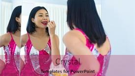  Presentation with space time - Presentation design featuring happy-biracial-woman-in-party background and a violet colored foreground