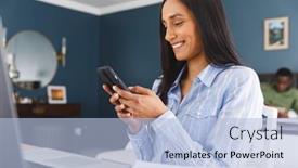  Presentation with happy life - Presentation consisting of happy-biracial-woman-using-laptop background and a light blue colored foreground