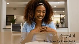  Presentation with remote working - Theme with happy-biracial-woman-working background and a coral colored foreground