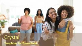  Presentation with woman gathering - Presentation enhanced with happy-biracial-young-woman-showing background and a coral colored foreground