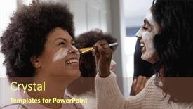  Presentation with home care - Presentation design featuring happy-biracial-young-woman background and a tawny brown colored foreground