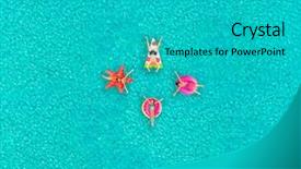  Presentation with flamingo - Colorful presentation enhanced with happy bird - aerial view of people floating backdrop and a teal colored foreground